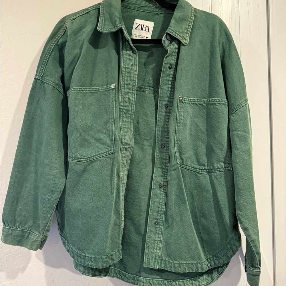 ZARA Forest Green Denim Utility Shirt Jacket